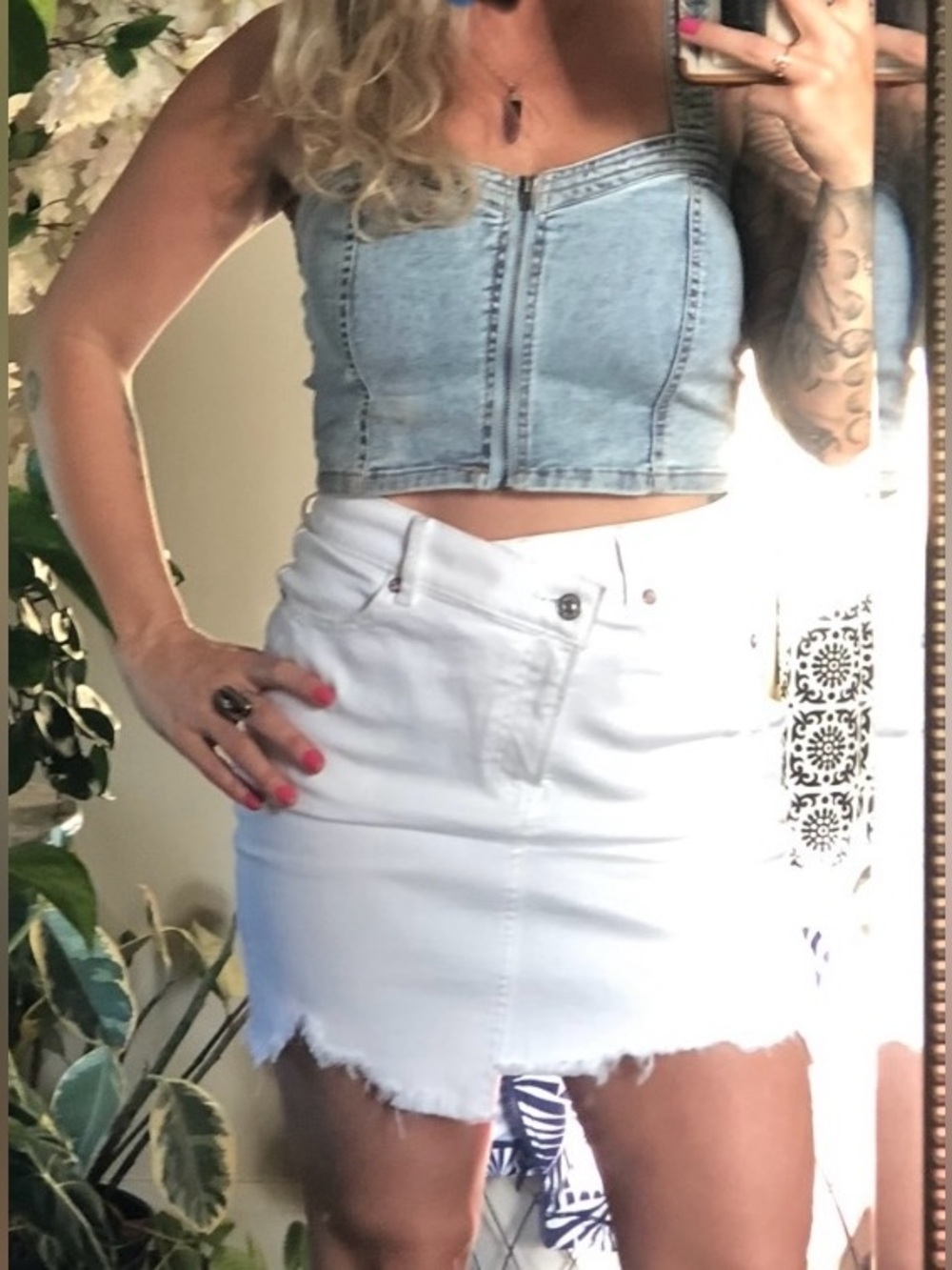 Light Wash Denim Zip Front Cropped Bustier by Wild Fabel